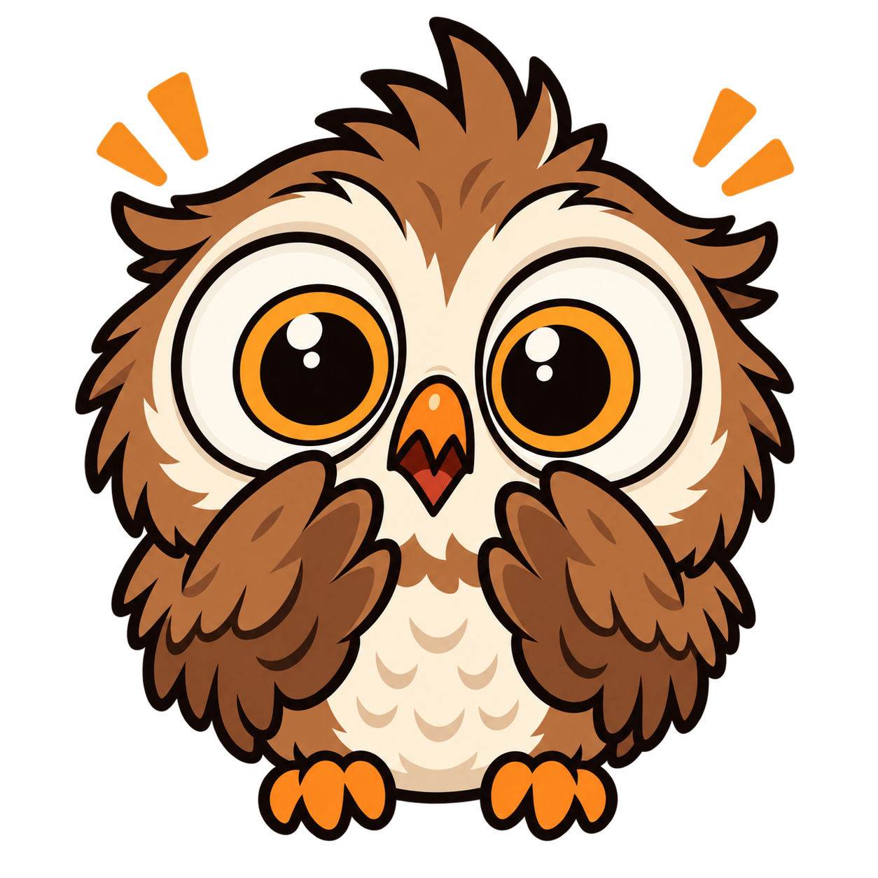 A wide-eyed, startled cartoon owl