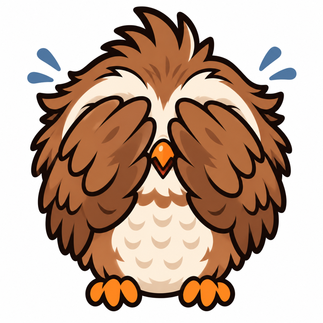 The owl covering its eyes with its wings
